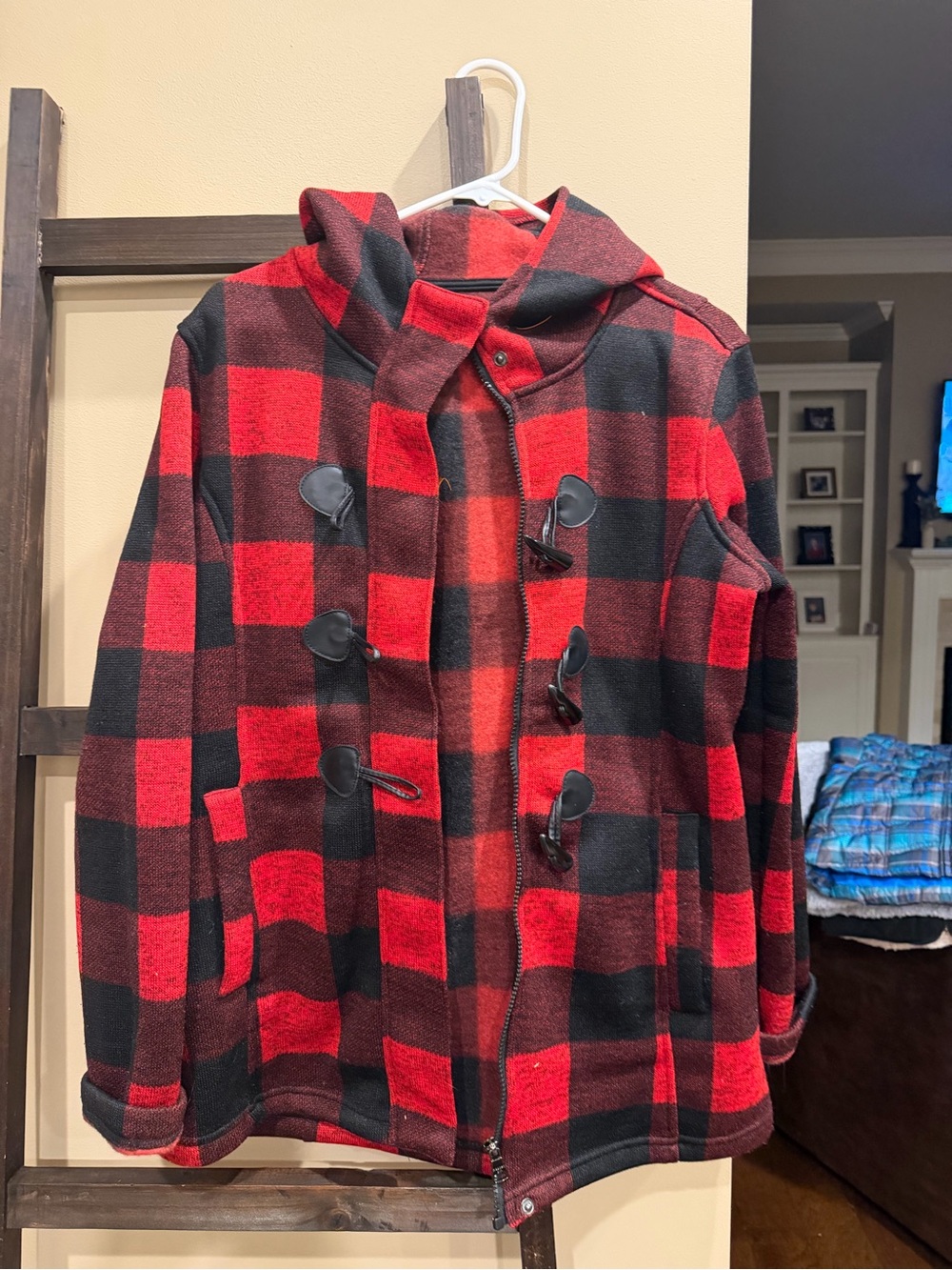 Women’s Red & Black Buffalo Plaid Hooded Toggle Jacket